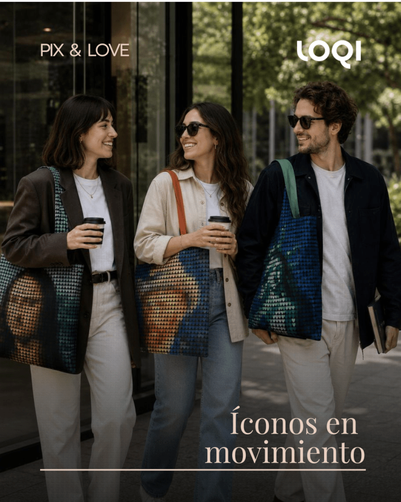 Coleccion loqi bolsas reutilizables pix & love, bolsa mona lisa, bolsa autorretrato van gogh, bolsa estatua de la libertad, bolsas plegables