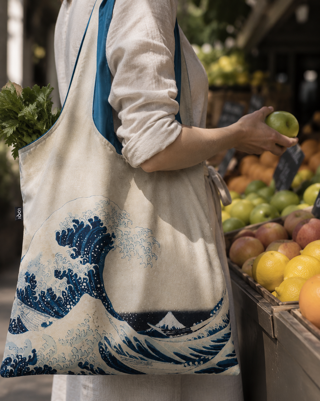 Bolsa La gran Ola, loqi, bolsa reutilizable Blush Concept, ejemplo de uso, compras en el mercado